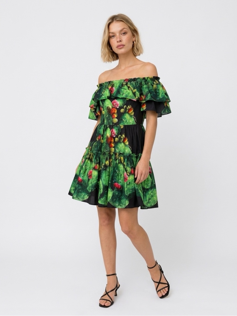 Dolce & Gabbana Green Floral One-Shoulder Ruffle Mini Dress